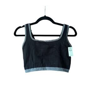 NWT Aerie Women's Ribbed Unlined Sports Bra Adjustable Straps Black Size M